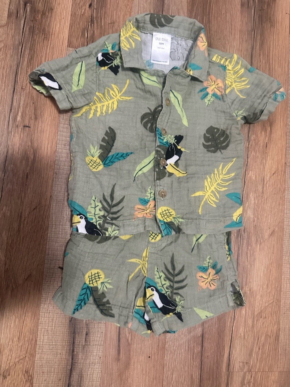 okie dokie Tropical Toucan Green Short Set